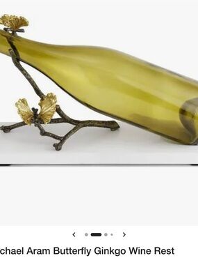 Michael Aram Bronze Branch Wine Rest with Olive Bottle and Gold Butterflies